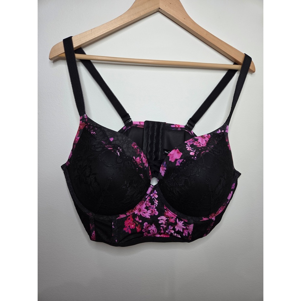 Torrid Curve Longline Black Floral Lace Corset Bra 42DDD‎ Underwire Balconette